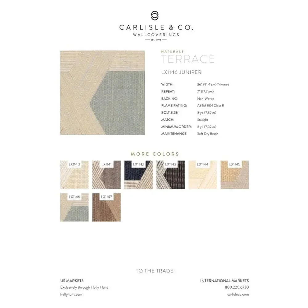 Carlisle & Co Wallcovering Terrace LX1146 Juniper. 8yd Roll